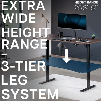 VIVO Electric 63 x 32 in Standing Desk, Touch Screen Adjustment, 220 lb Frame Support, 2E Series, Dark Walnut Top Black Frame, DESK-KIT-2EBD