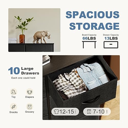 10 Drawer Tall Dresser for Bedroom & Living Room, Black, view 5