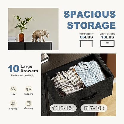 10 Drawer Tall Dresser for Bedroom & Living Room, Black, view 5