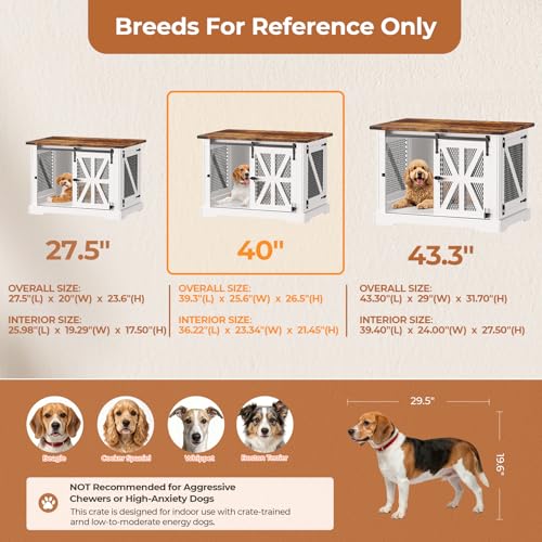 40" Dog Crate Furniture with Sliding Doors for Medium Dogs Up to 45 lbs, view 6