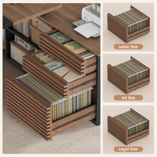 78.7" Executive Desk, Home Office Desk with File Drawers & Storage Shelves, view 7