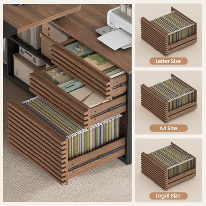 78.7" Executive Desk, Home Office Desk with File Drawers & Storage Shelves, view 7
