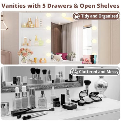 Vanity Desk with Mirror and Lights, White, view 7