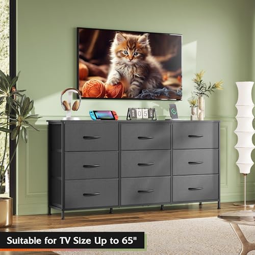 Dresser TV Stand for 65 Inch TV, 9 Drawer Dresser for Bedroom, Black, view 5