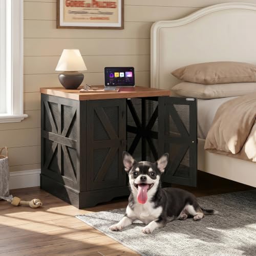 Dog Crate Furniture for Small to Medium Dogs, Dog Kennel Indoor with Barn Doors, view 8