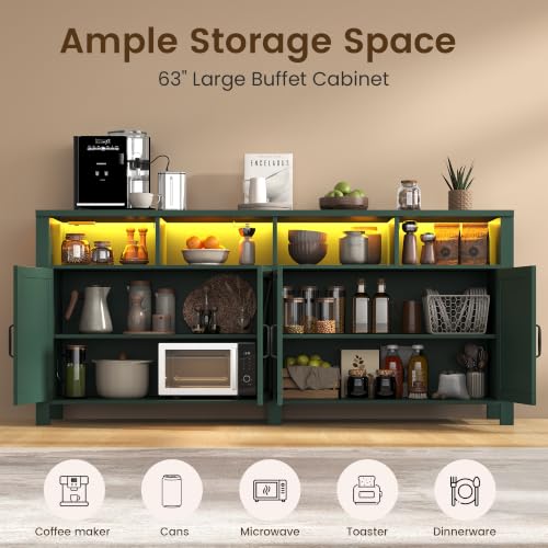 Buffet Sideboard with Storage with Power Outlets & LED Light, view 4