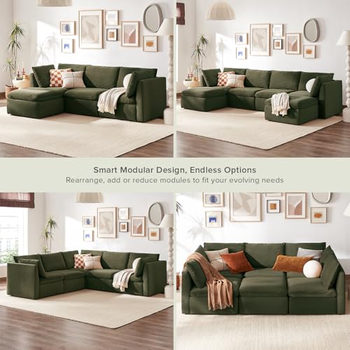 Oversized Modular Sectional Sofa with Fully Removable Covers and Storage, Convertible U, L-Shaped and Sleeper Sectional, Modern Couches with Ottoman Chaise (Olive Green Velvet, 4 Seats, L)