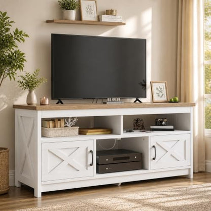 59 Inch TV Stand with Power Outlets for 65" TVs, Grey Wash/White, view 2
