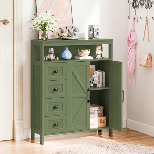 Farmhouse Storage Cabinet with 2 Doors and 4 Drawers, Green, view 6