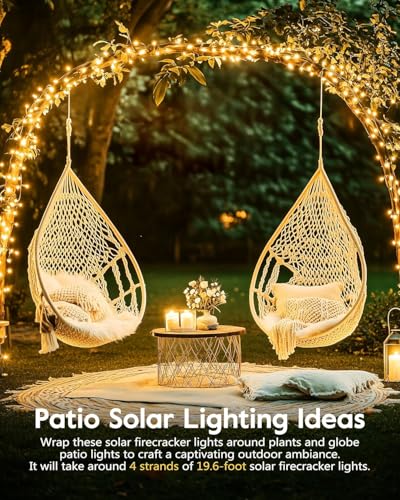 120LED 10FT Solar Fairy Lights Outside Waterproof, 8 Lighting Modes IP65 Outdoor Solar String Lights Outdoor Waterproof Firecracker Twinkle Light for Patio Yard Garden Party Decorations, Warm White