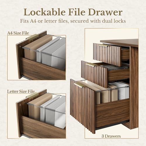 63 Inches L Shaped Standing Desk, Executive Electric Adjustable Desk with Storage Drawers and File Cabinet, AC/USB, 1.18" Thiken Desktop and Privacy Panel for Home Office, Black Walnut