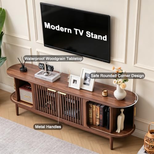 70 Inch Fluted Mid-Century Modern TV Stand for Living Room, view 7