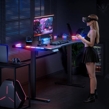 47" Electric Gaming Standing Desk with LED Lights, Black, 180lb, 27.8", view 3