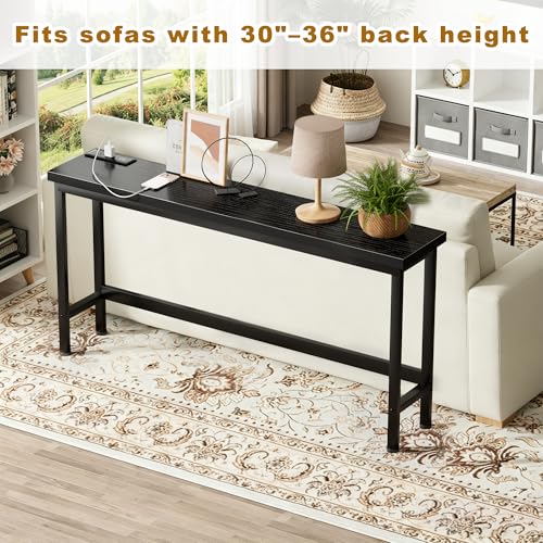 Charging Console Table with Outlet 36 Inch Tall Narrow Sofa Table One-Piece Top Behind Couch Table 2 USB 2 AC for Entryway Hallway, Living Room, Black