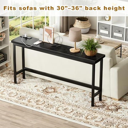 Charging Console Table with Outlet 36 Inch Tall Narrow Sofa Table One-Piece Top Behind Couch Table 2 USB 2 AC for Entryway Hallway, Living Room, Black