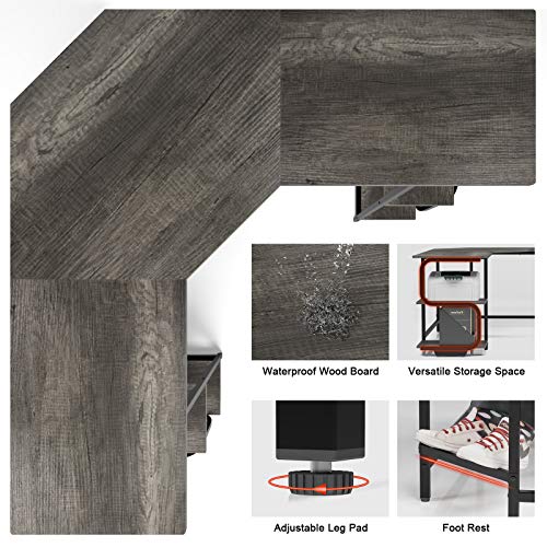 Modern L Shaped Desk with Shelves,64.84" Gaming Computer Desk for Home Office,Corner Desk with Desktop (Black Oak+Black Frame, Large+4 Tier Shelves)