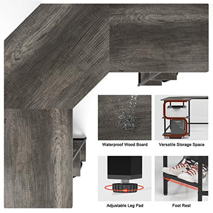 Modern L Shaped Desk with Shelves,64.84" Gaming Computer Desk for Home Office,Corner Desk with Desktop (Black Oak+Black Frame, Large+4 Tier Shelves)