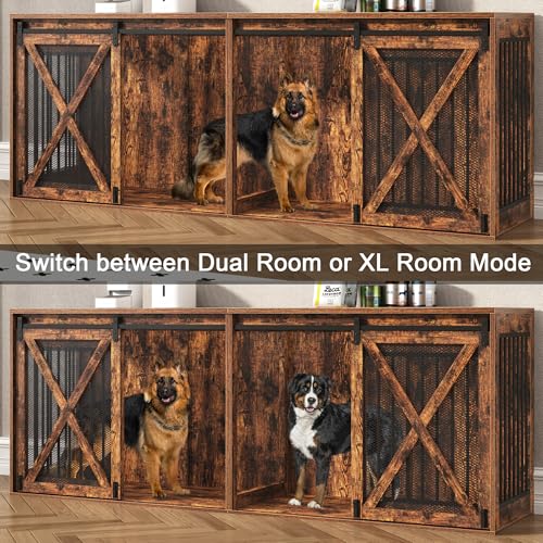 94.5 inch XXXL Double Dog Crate Furniture, Rustic Brown, view 5