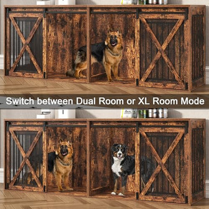 94.5 inch XXXL Double Dog Crate Furniture, Rustic Brown, view 5