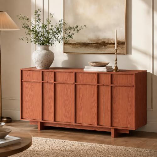 63" Sideboard Buffet Cabinet, Skeleton Lines Design, Cherry, view 8