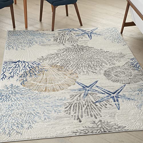 Home Pompeii Ivory Grey Blue 4' x 6' Area Rug - Easy Clean, Non Shedding, Bed Room, Living Room, Dining Room, Kitchen (4' x 6')
