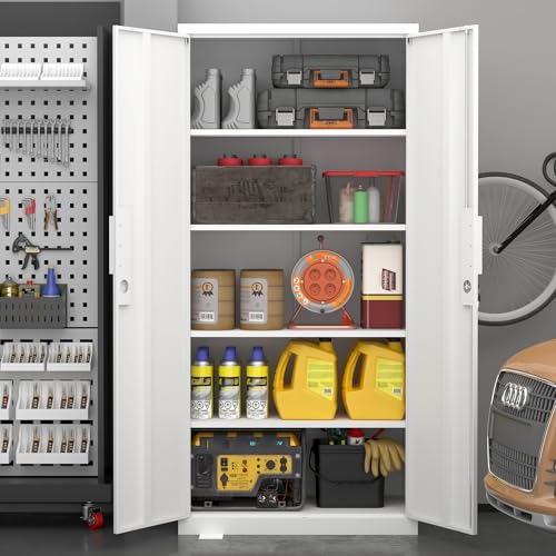 Metal Locking Cabinet,Metal Storage Cabinet with Doors and Shelves,Tall White Cabinets for Home Office,Garage,Warehouse