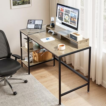 47-inch Computer Desk with Storage Shelf - Gray Ideal Gaming Desk for Bedrooms, Small Spaces, and Home Offices Modern Writing Desk for PCs.