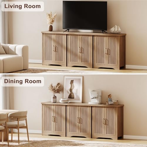29" Fluted Sideboard Buffet Cabinet with Storage,Natural Oak, view 7