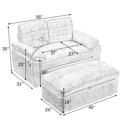 2 Seater Upholstered Loveseat Sofa with Storage Ottoman Phone Mount and Side Pocket Tufted Accent Couch, Pink