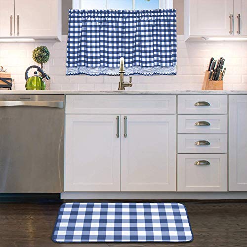 3-Piece Navy Kitchen Tier & Valance Set, 29W x 36L Inches, Checkered Plaid Gingham Design, Farmhouse Tier Panels, Buffalo Cafe Curtain with Swag and Tier Pair Set