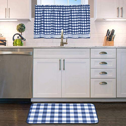 3-Piece Navy Kitchen Tier & Valance Set, 29W x 36L Inches, Checkered Plaid Gingham Design, Farmhouse Tier Panels, Buffalo Cafe Curtain with Swag and Tier Pair Set