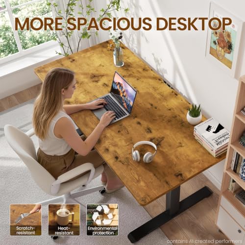 63"x28" Wider Large Standing Desk, Electric Height Adjustable, Brown, view 6