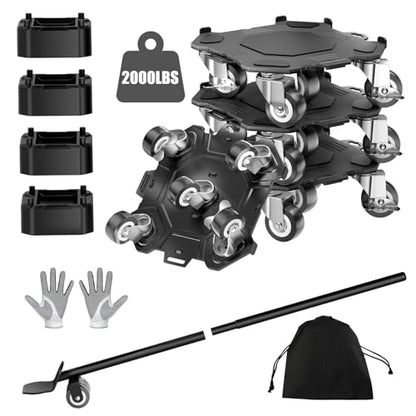 Upgraded Furniture Dolly Movers 5 Wheel Heavy Duty 2000LBS Capacity Carbon Steel Panel 360° Rotating Casters Furniture Slider for Sofa Refrigerator Piano (Black, 6in)