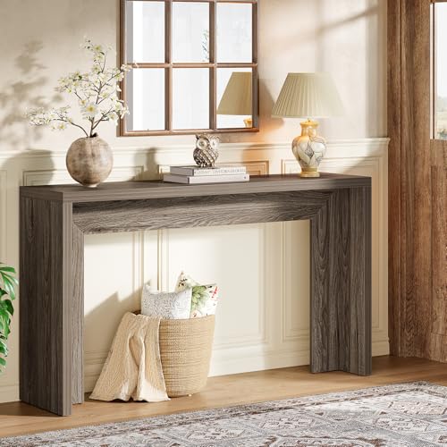 Tribesigns Farmhouse Console Table, 55-Inch Wooden Sofa Table with Storage for Entryway, Foyer, Hallway, Living Room, Easy Assembly (Gray)
