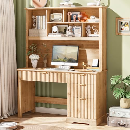 Fluted Executive Desk with Drawers, Wood Computer Desk with Ample File Drawer, view 4