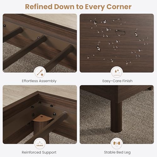 King Size Wood Platform Bed, 7.9" Under-Bed Storage, Walnut, view 8