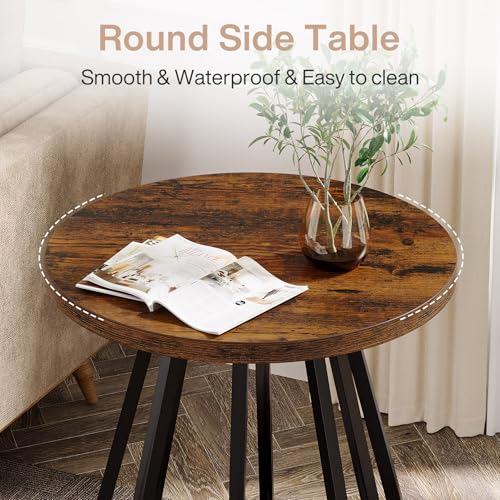 Tribesigns Round End Table with Storage, 2-Tier Side Table with Metal Frame and Lower Shelf, Small Accent Table Nightstand for Living Room, Bedroom, Small Spaces, Vintage Brown & Black