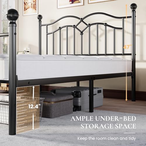 Full Vintage Metal Bed Frame with Headboard, Black, view 6