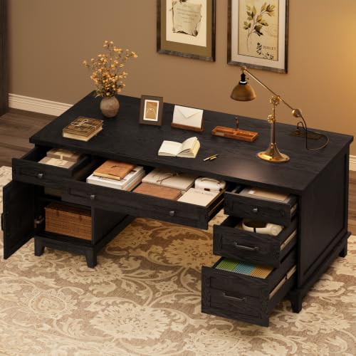 Farmhouse Executive Desk with File Drawers, view 2