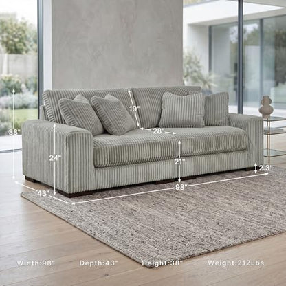 Signature Design by Ashley Lindyn 2-Piece Sectional Sofa, Plush Deep Seat Corduroy Velvet Upholstery, Symmetrical Sectional Couch with Throw Pillows for Cozy Living Rooms, Fog Gray, 98"W
