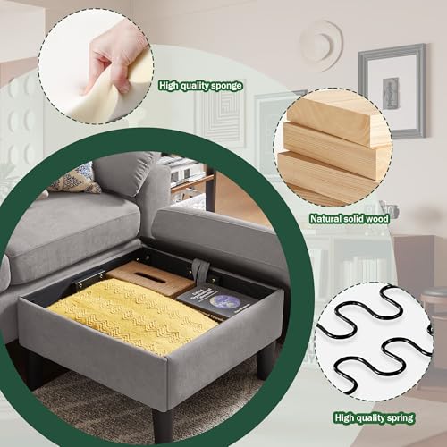 79" Convertible Sectional Sofa Set, Modern Linen Small L Shaped Couch with Reversible Ottoman and Accent Chair, 3-Seat Sofa Couches for Living Room, Office, Apartment, Light Grey