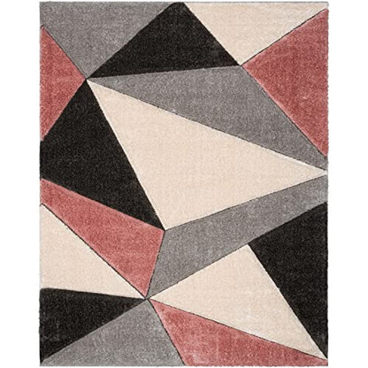 Walker Pink Triangle Boxes Thick Soft Plush 3D Textured Shag Area Rug 4x6 (3'11" x 5'3")