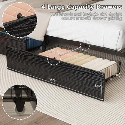 Metal Bed Frame King with 4 Drawers and Storage Headboard, view 5