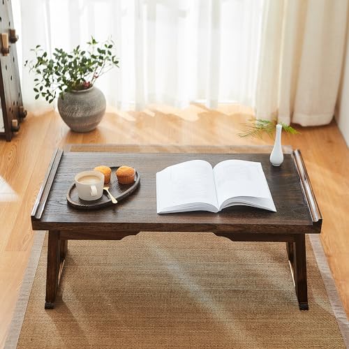 Japanese Floor Table,Small Coffee Table & Tea Table, Altar Table for Meditation,Low Table for Sitting on The Floor,Wood Bed Table Trays with Foldable Legs,Bed Laptop Desk