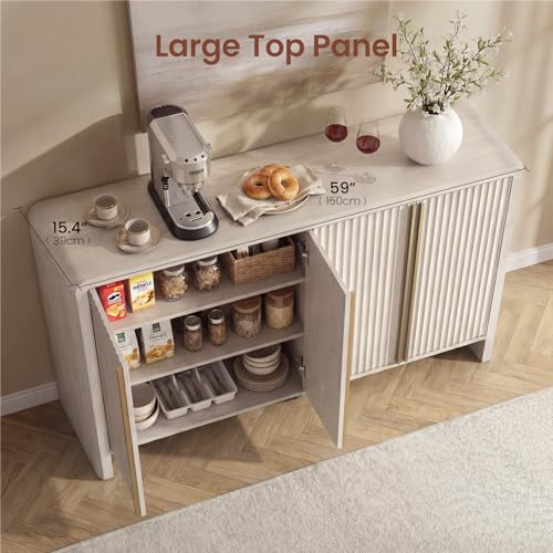 59" Fluted Sideboard Buffet Cabinet with Storage, White Alder, view 6