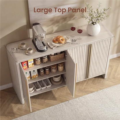 59" Fluted Sideboard Buffet Cabinet with Storage, White Alder, view 6