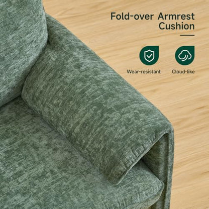 Oversized Green Chenille Armchair with Padded Arms, view 7