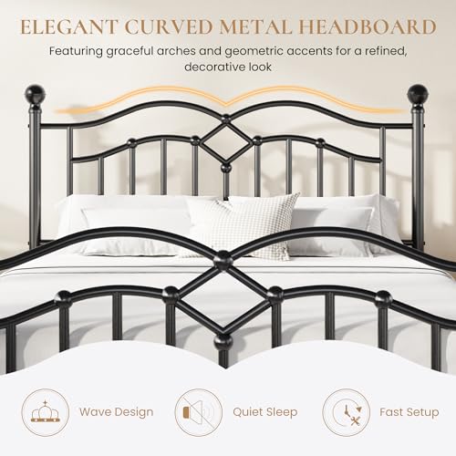 Full Vintage Metal Bed Frame with Headboard, Black, view 5