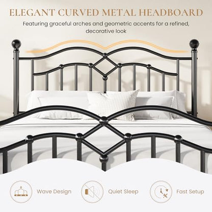 Full Vintage Metal Bed Frame with Headboard, Black, view 5
