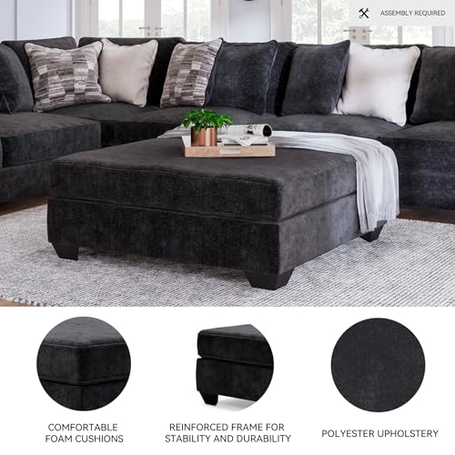 Signature Design by Ashley Lavernett Contemporary Square Oversized Accent Ottoman, Dark Gray
